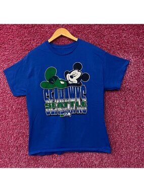 NFL X Junk Food Clothing Mickey Mouse Seattle Seahawks Blue Shirt Medium